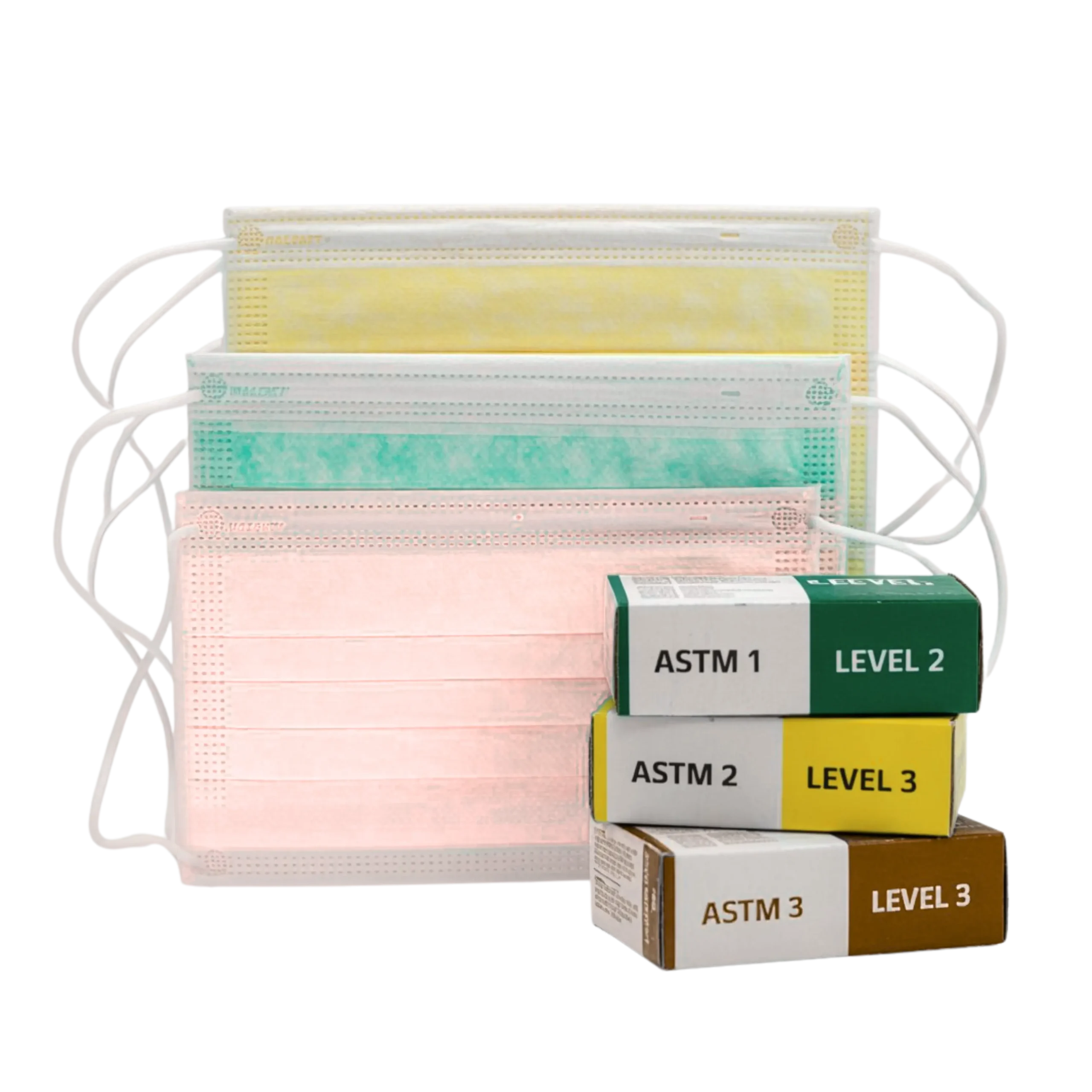 An image featuring three different styles of face masks, highlighting their unique shapes and colors against a plain backdrop.